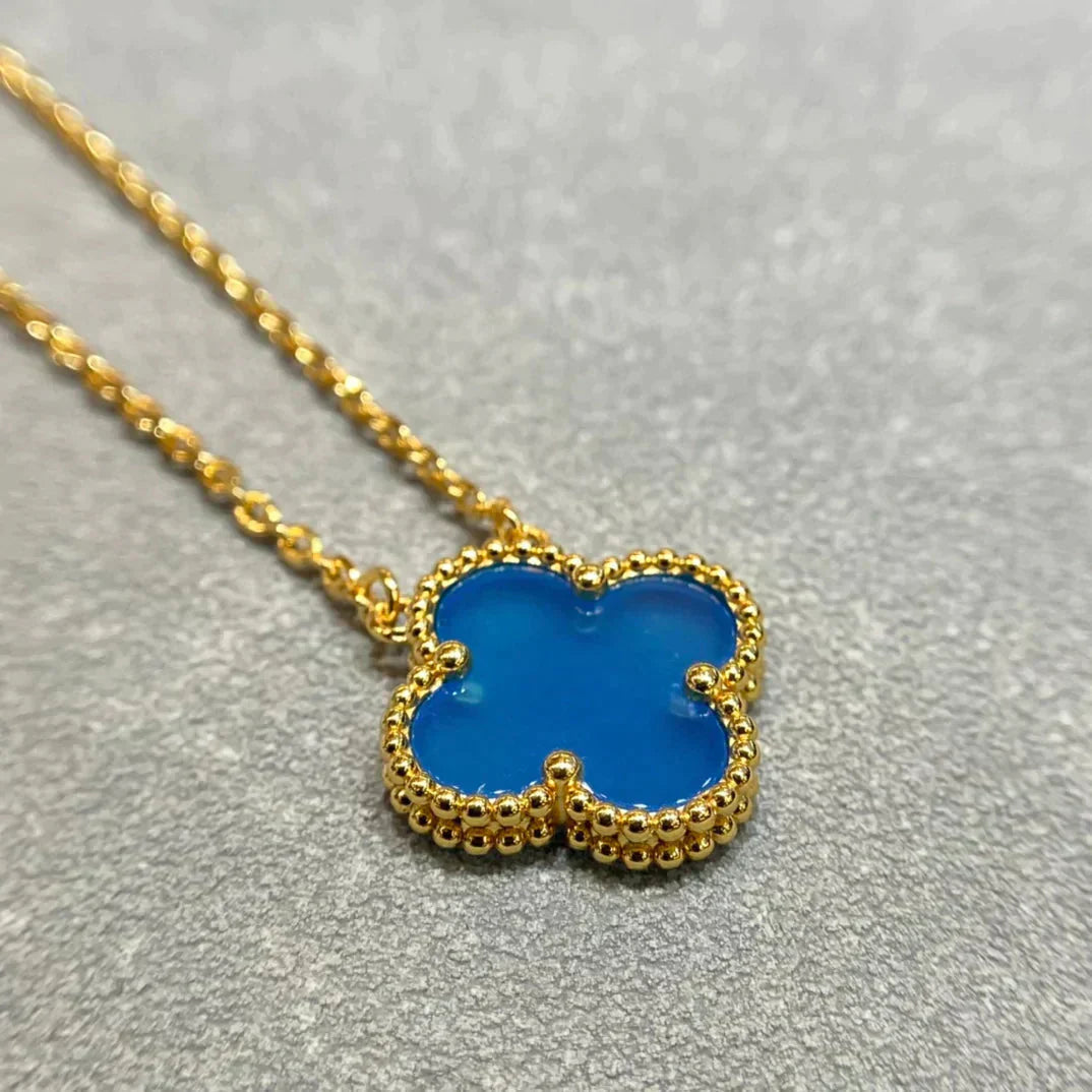 [Marin]CLOVER 15MM BLUE AGATE NECKLACE