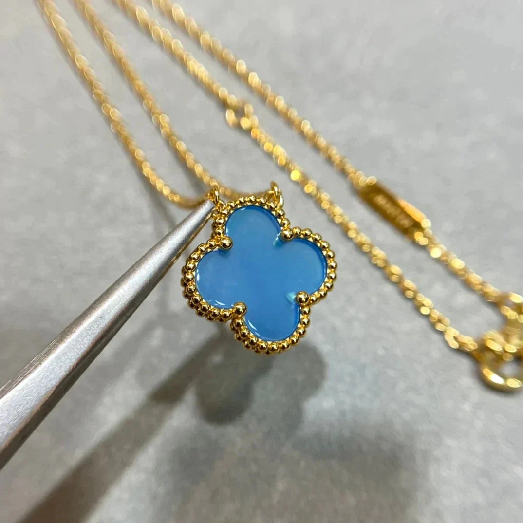 [Marin]CLOVER 15MM BLUE AGATE NECKLACE