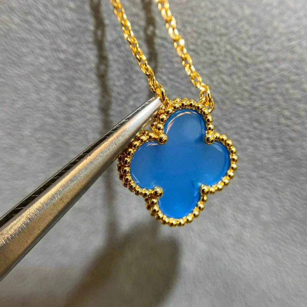 [Marin]CLOVER 15MM BLUE AGATE NECKLACE