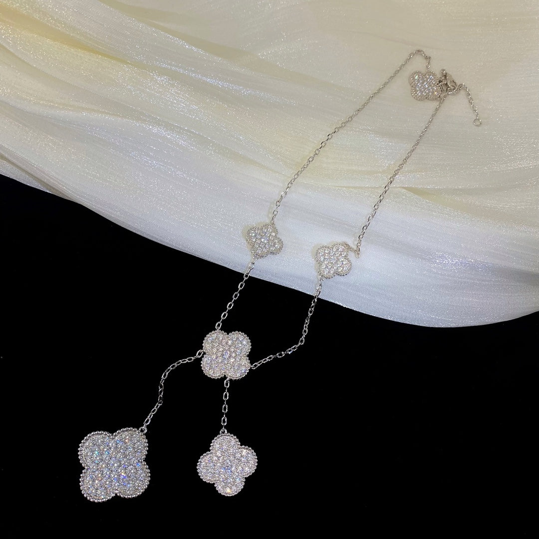 [Marin]CLOVER 5 MOTIFS SILVER DIAMONDS NECKLACE