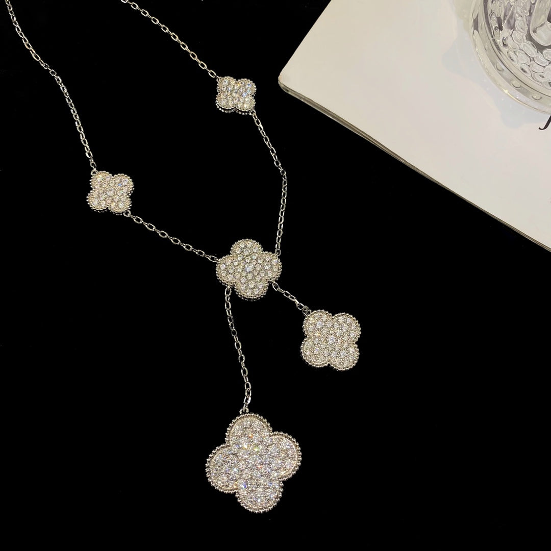 [Marin]CLOVER 5 MOTIFS SILVER DIAMONDS NECKLACE