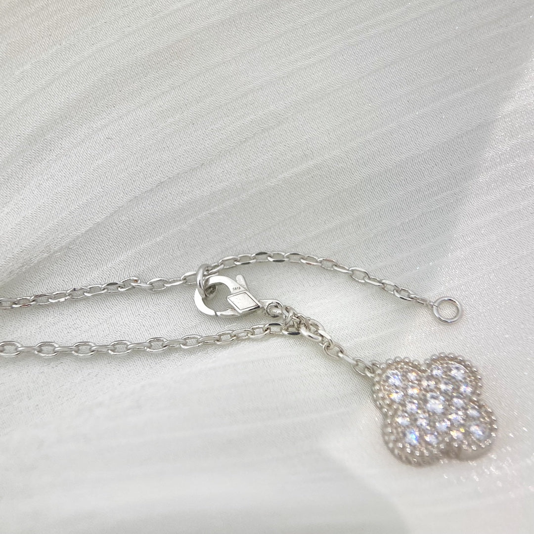 [Marin]CLOVER 5 MOTIFS SILVER DIAMONDS NECKLACE