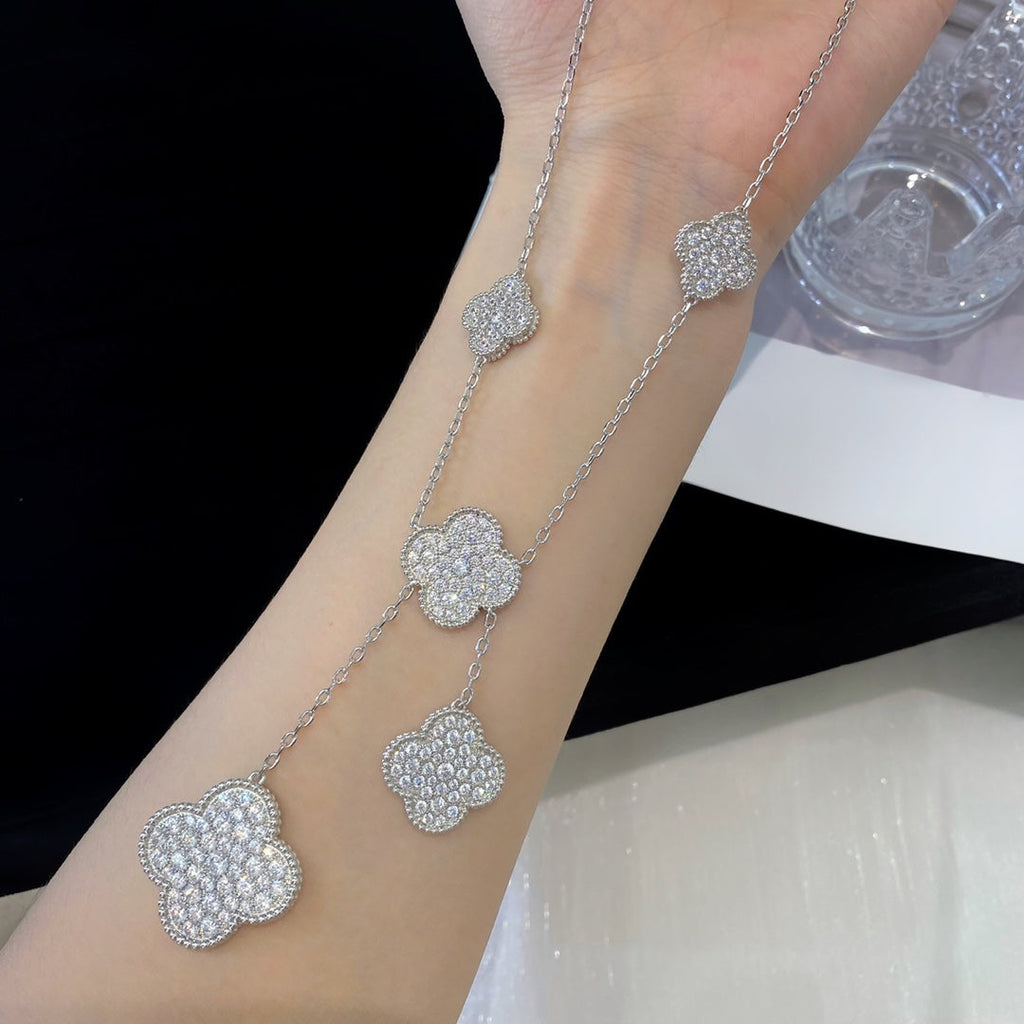 [Marin]CLOVER 5 MOTIFS SILVER DIAMONDS NECKLACE