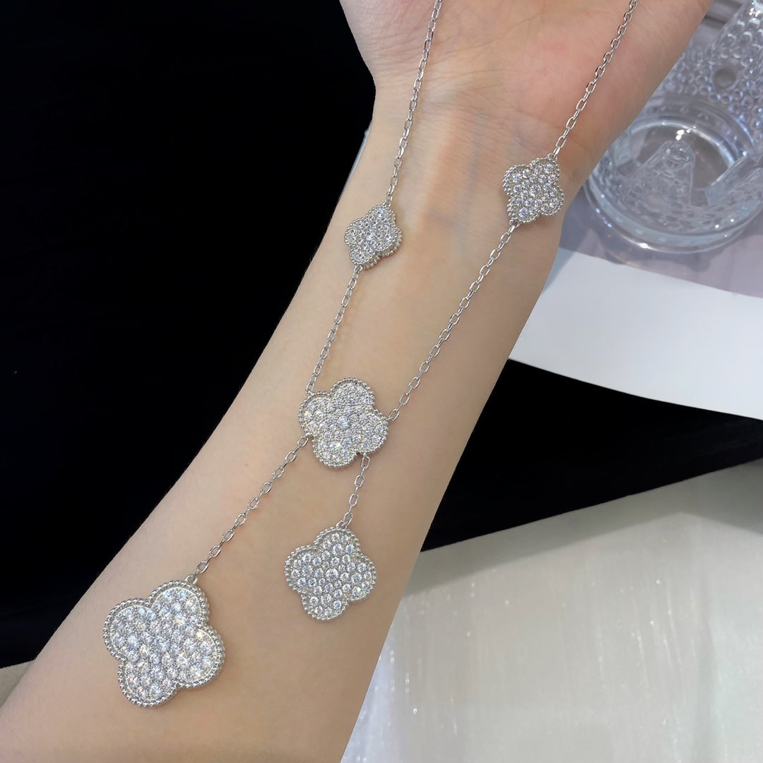 [Marin]CLOVER 5 MOTIFS SILVER DIAMONDS NECKLACE