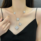 [Marin]CLOVER 5 MOTIFS SILVER DIAMONDS NECKLACE