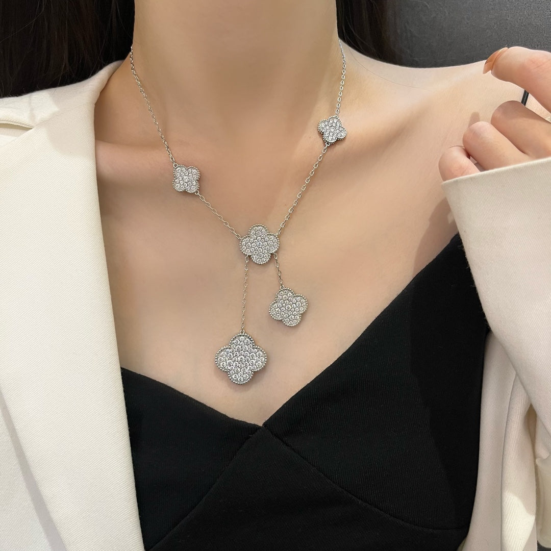 [Marin]CLOVER 5 MOTIFS SILVER DIAMONDS NECKLACE