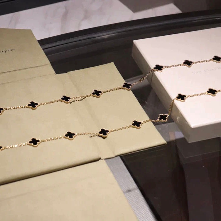[Marin]CLOVER 20 MOTIFS ONYX NECKLACE