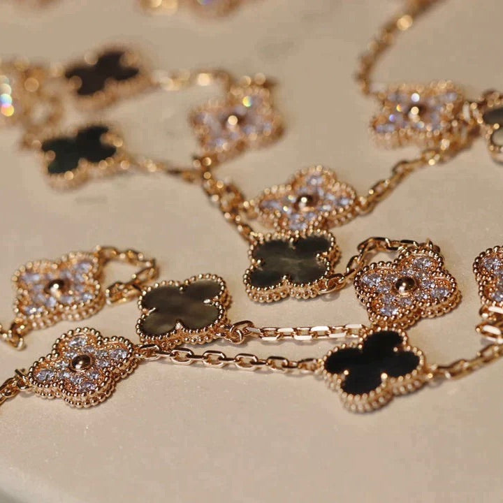 [Marin]CLOVER 20 MOTIFS DARK MOP DIAMOND  NECKLACE
