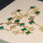 [Marin]CLOVER 20 MOTIFS MALACHITE DIAMOND NECKLACE