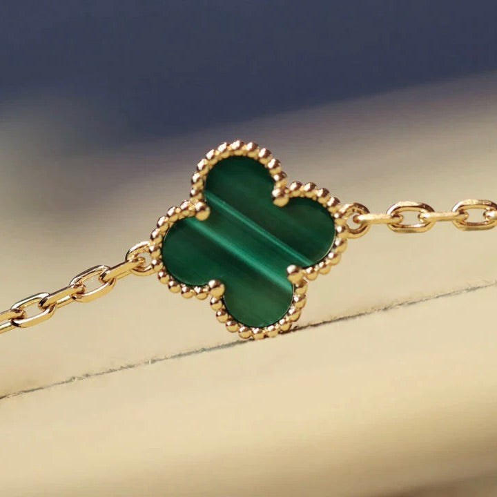 [Marin]CLOVER 20 MOTIFS MALACHITE DIAMOND NECKLACE