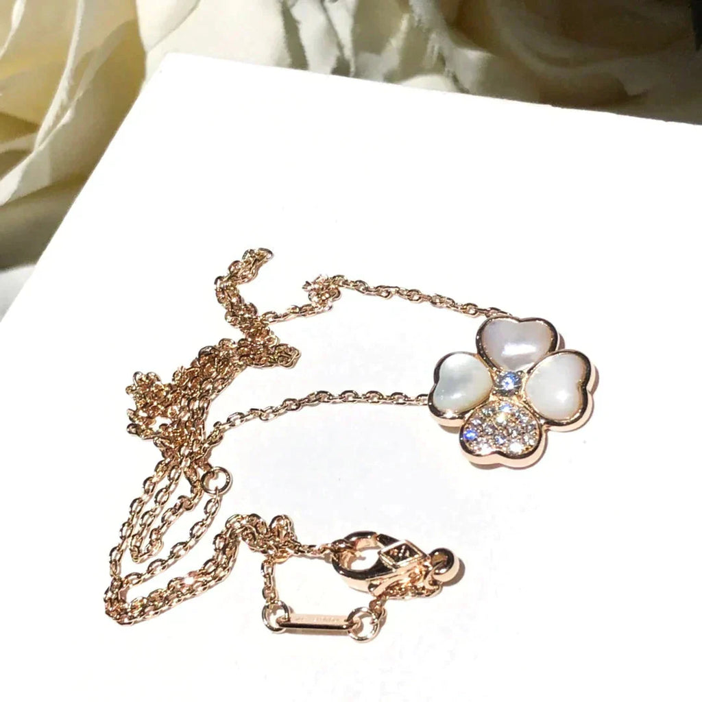 [Marin]CLOVER MOP DIAMOND ROSE GOLD NECKLACE
