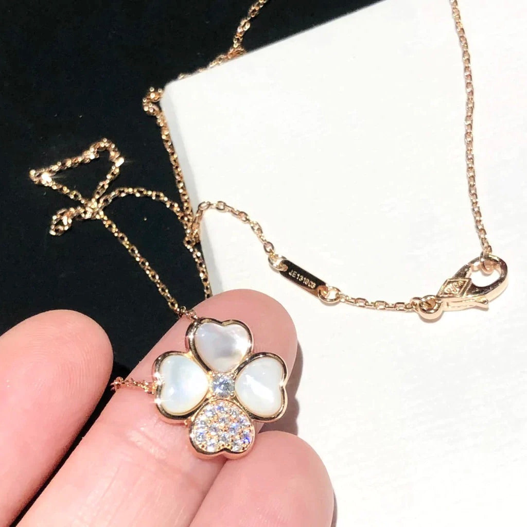 [Marin]CLOVER MOP DIAMOND ROSE GOLD NECKLACE