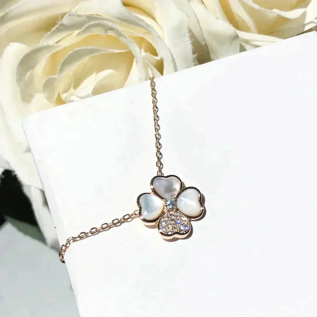[Marin]CLOVER MOP DIAMOND ROSE GOLD NECKLACE