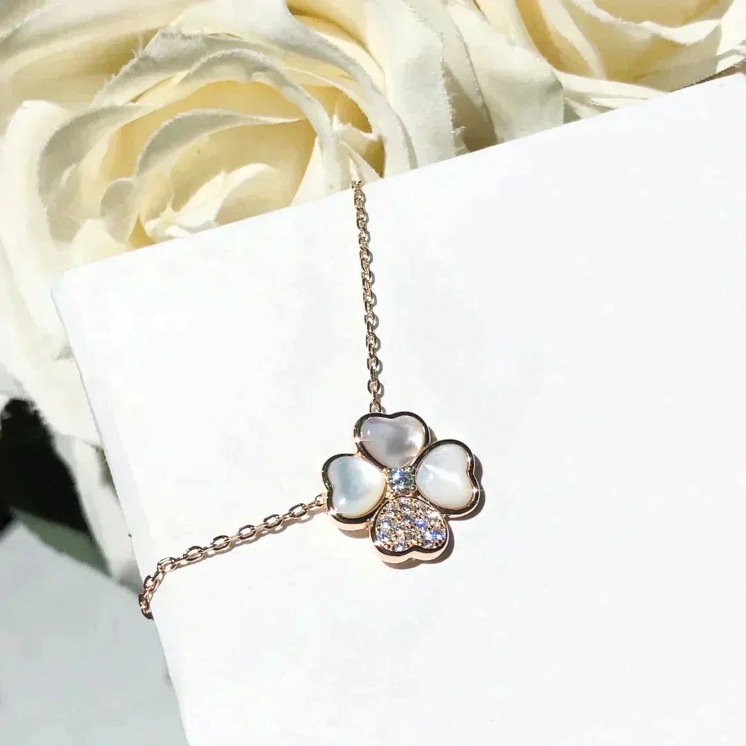 [Marin]CLOVER MOP DIAMOND ROSE GOLD NECKLACE