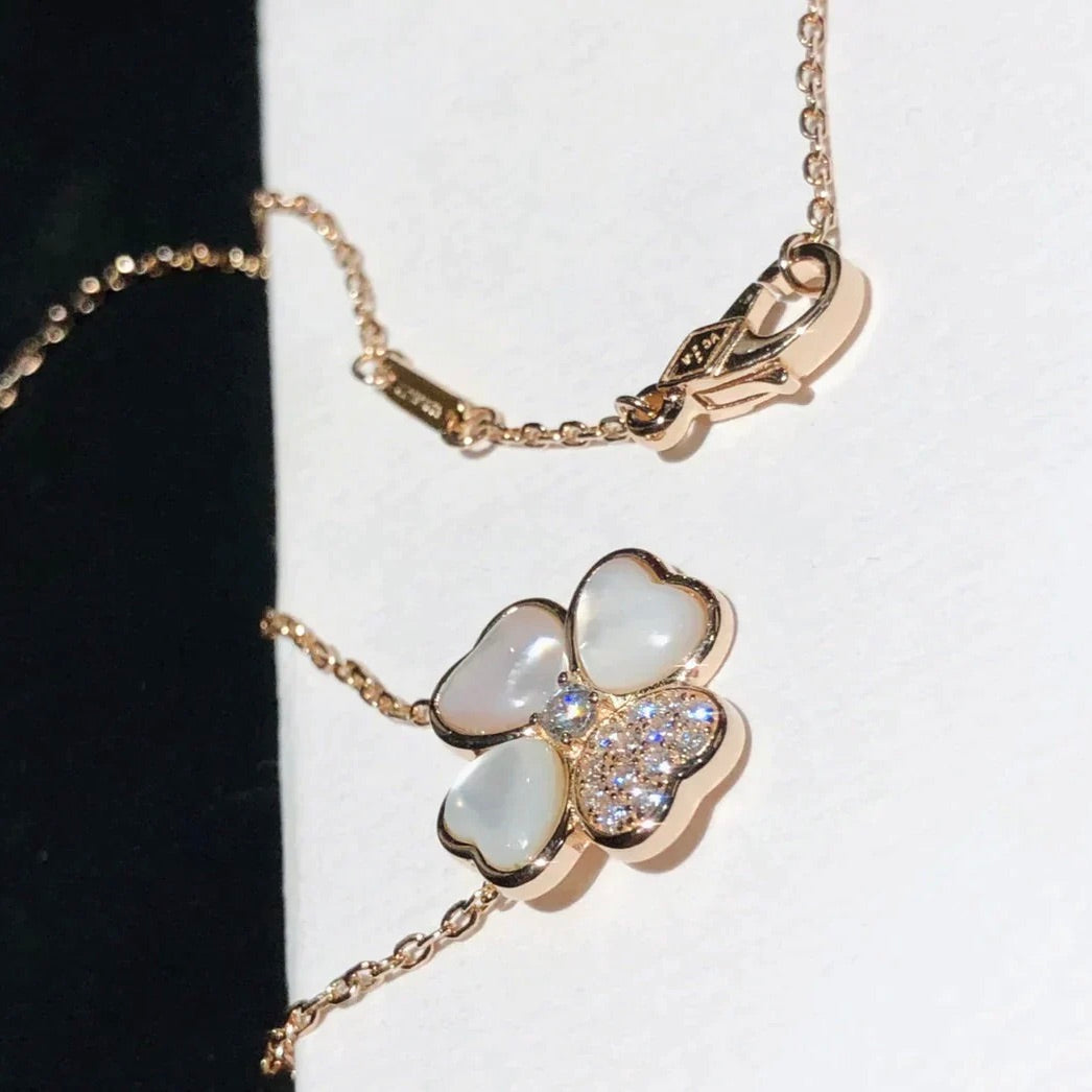 [Marin]CLOVER MOP DIAMOND ROSE GOLD NECKLACE