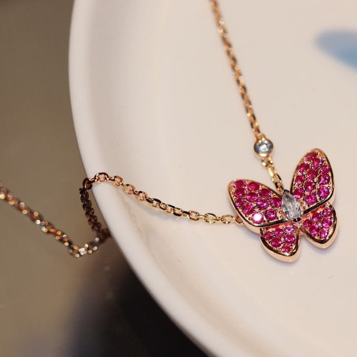 [Marin]BUTTERFLY RED DIAMOND ROSE GOLD NECKLACE