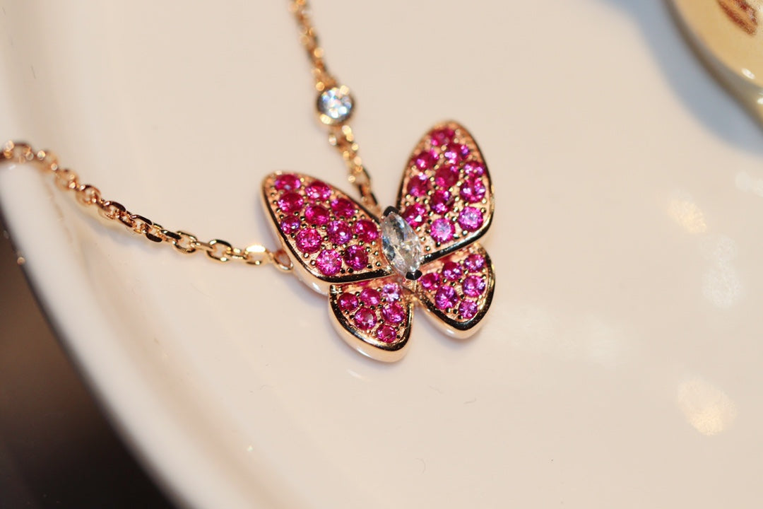 [Marin]BUTTERFLY RED DIAMOND ROSE GOLD NECKLACE