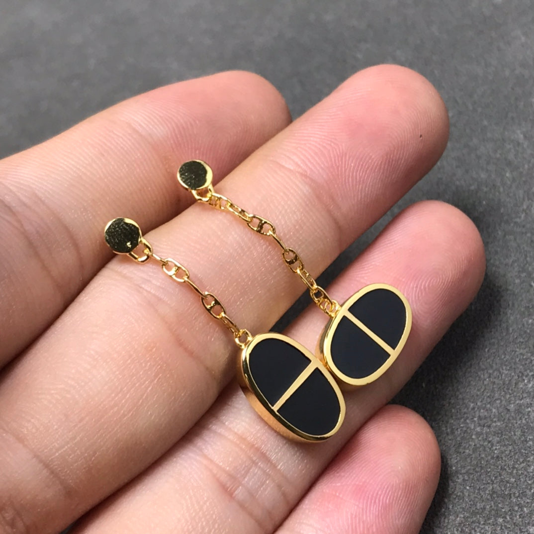 [Marin]CHAINE VERSO BLACK CERAMIC SILVER EARRINGS