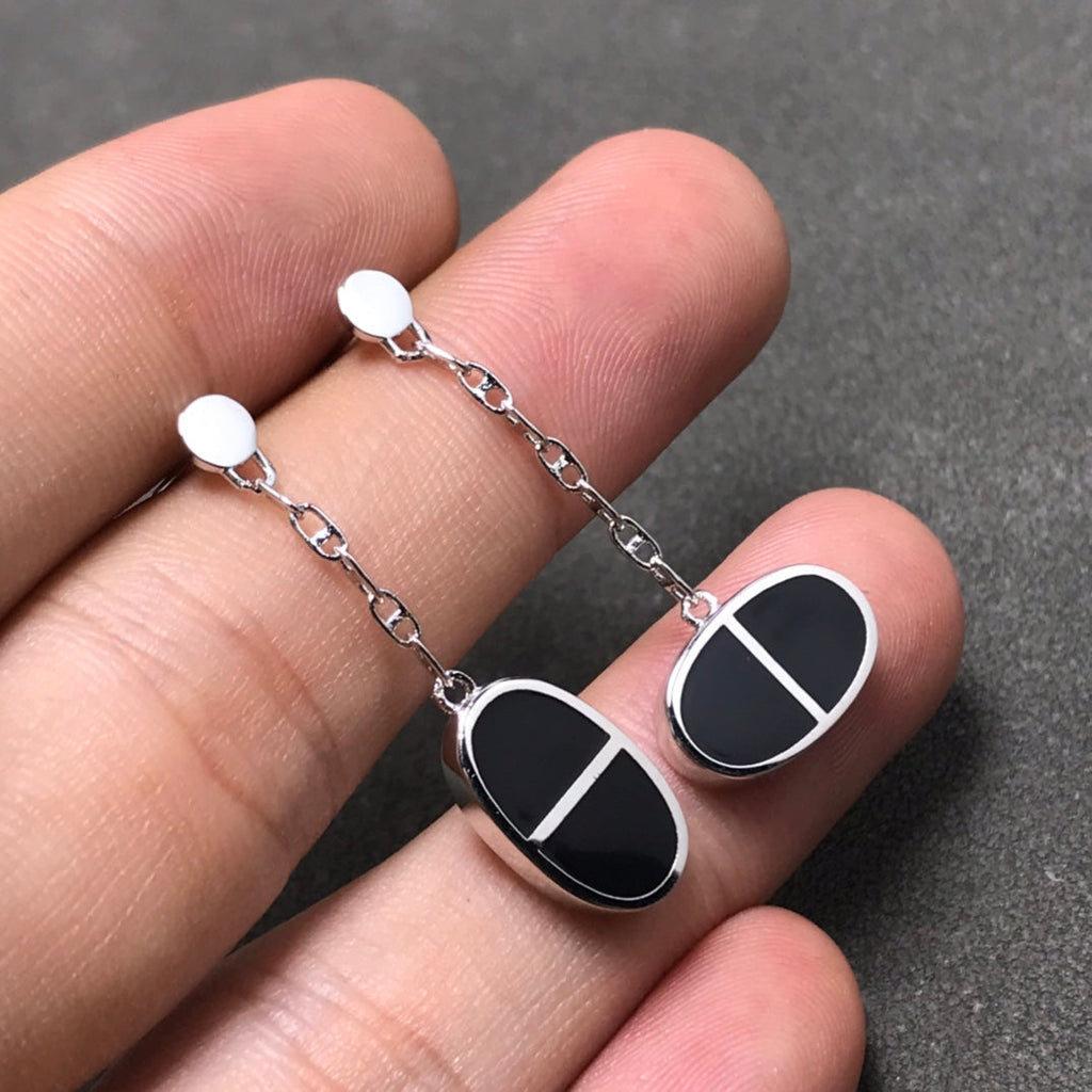[Marin]CHAINE VERSO BLACK CERAMIC SILVER EARRINGS
