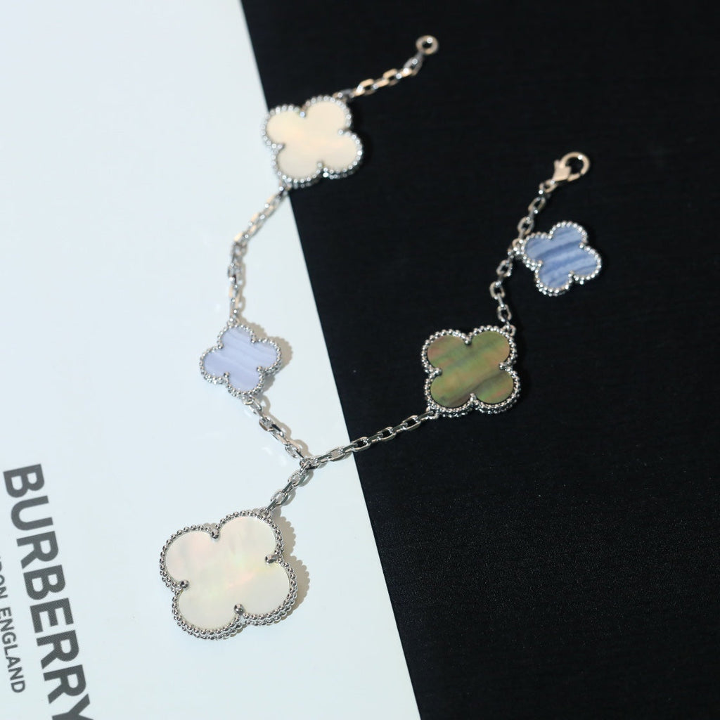 [Marin]CLOVER BRACELET 5 MOTIFS MOP CHALCEDONY SILVER