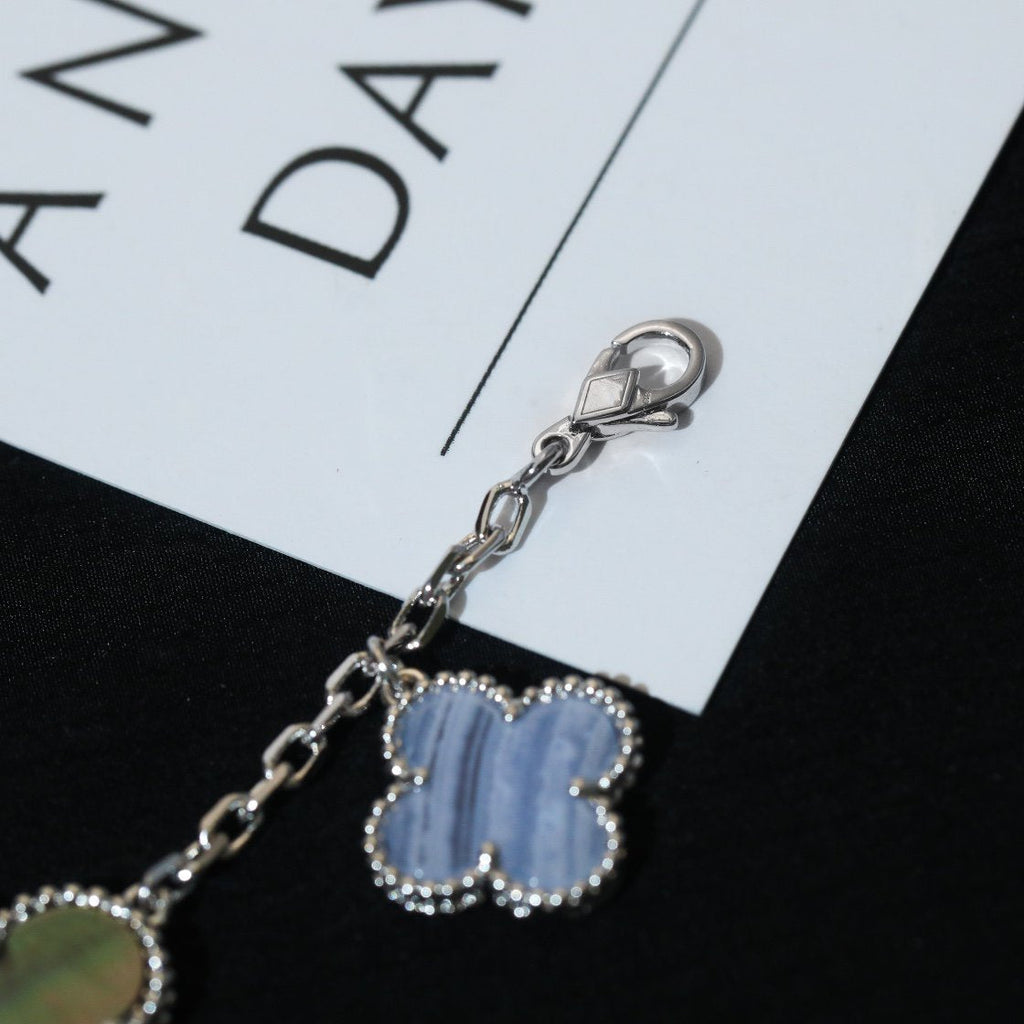 [Marin]CLOVER BRACELET 5 MOTIFS MOP CHALCEDONY SILVER