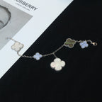[Marin]CLOVER BRACELET 5 MOTIFS MOP CHALCEDONY SILVER