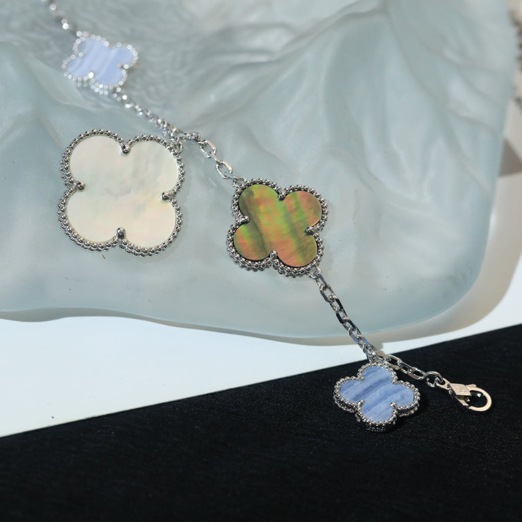 [Marin]CLOVER BRACELET 5 MOTIFS MOP CHALCEDONY SILVER