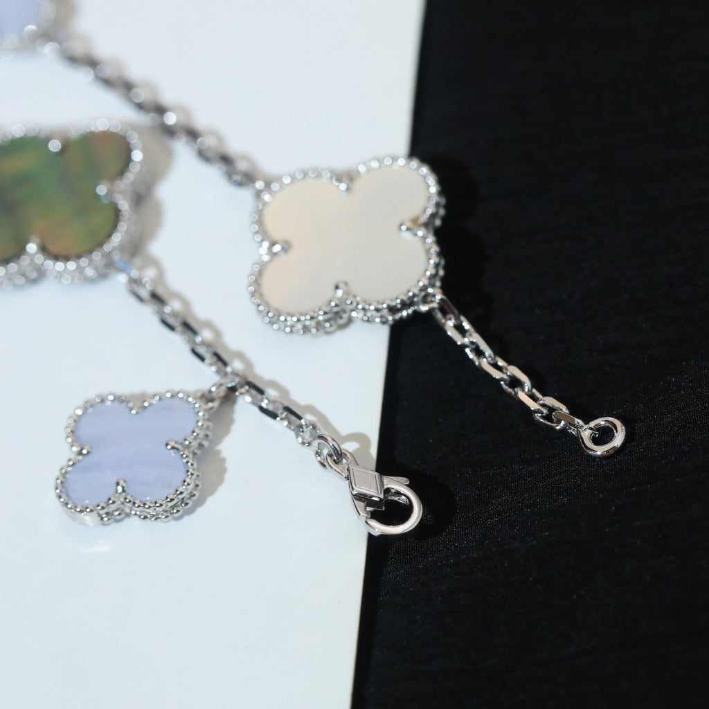 [Marin]CLOVER BRACELET 5 MOTIFS MOP CHALCEDONY SILVER