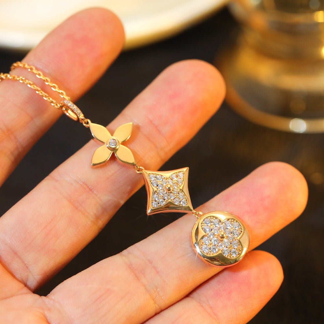 [Marin]STAR AND SUN DIAMOND PINK GOLD NECKLACE