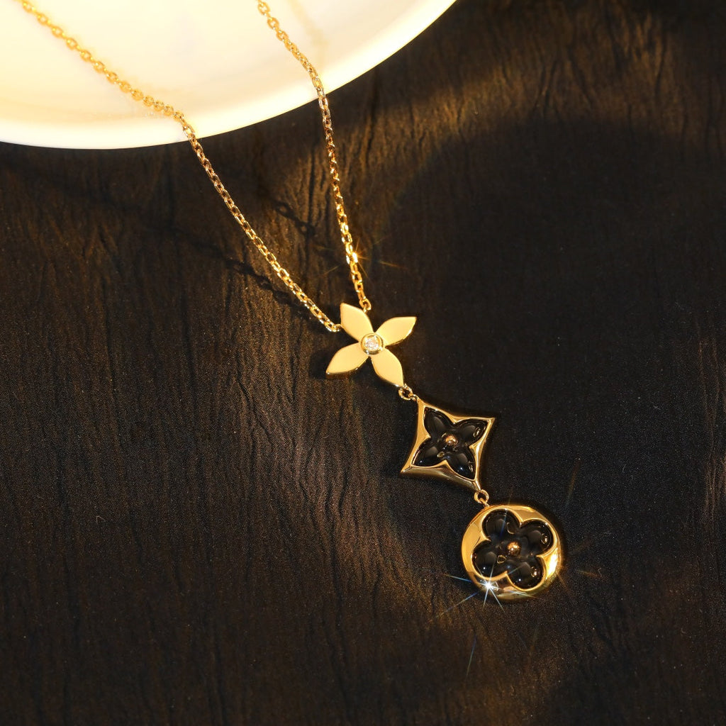 [Marin]STAR AND SUN ONYX PINK GOLD NECKLACE