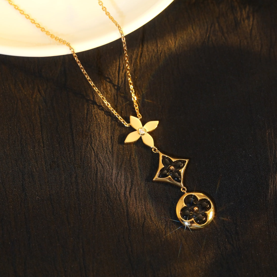 [Marin]STAR AND SUN ONYX PINK GOLD NECKLACE
