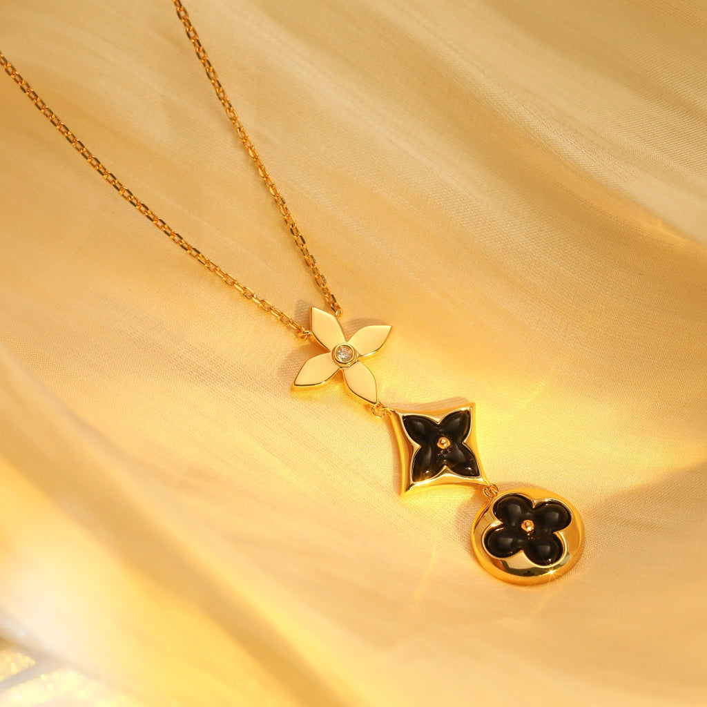 [Marin]STAR AND SUN ONYX PINK GOLD NECKLACE