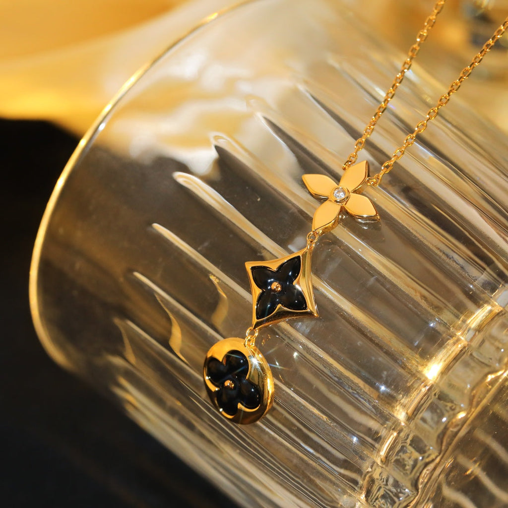 [Marin]STAR AND SUN ONYX PINK GOLD NECKLACE