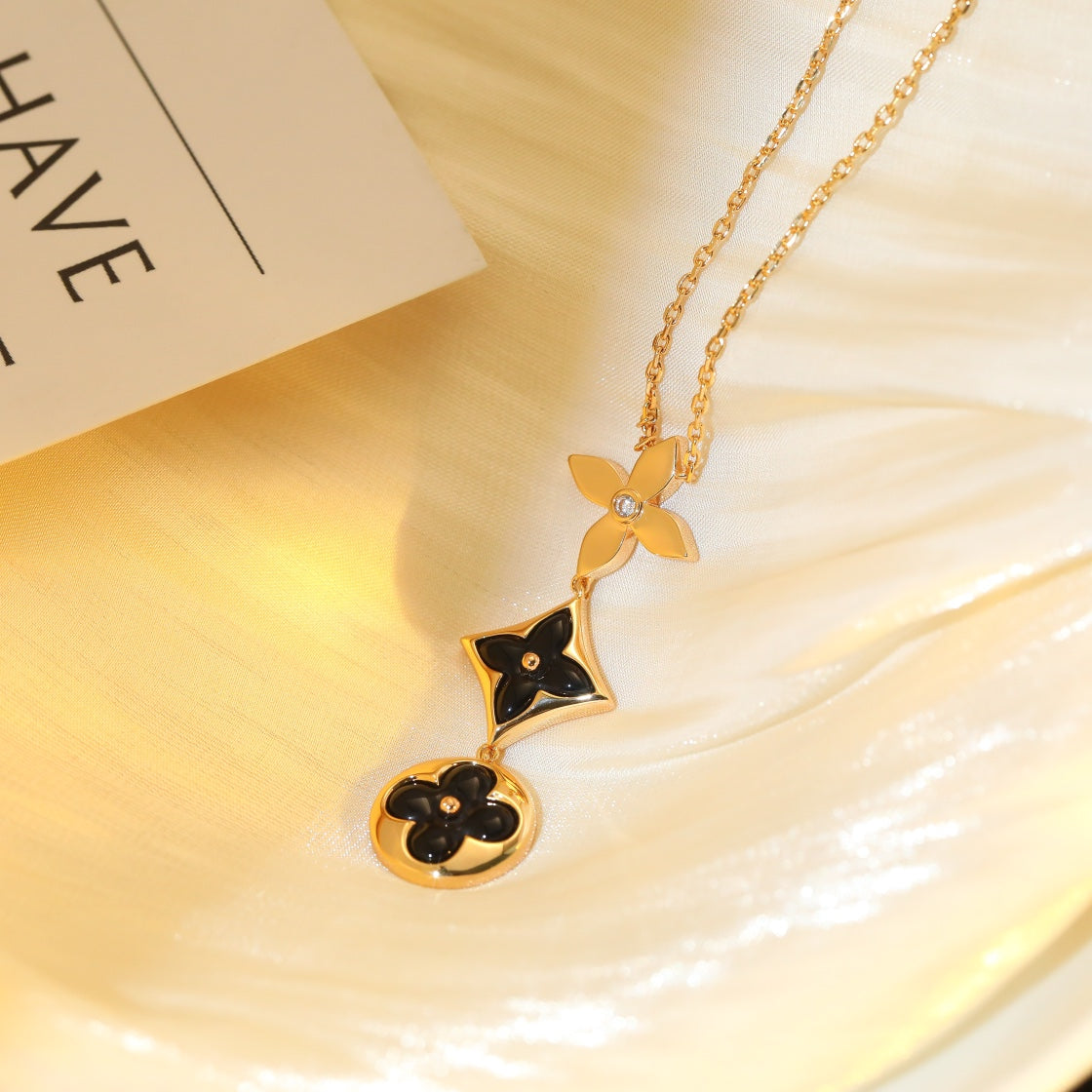 [Marin]STAR AND SUN ONYX PINK GOLD NECKLACE