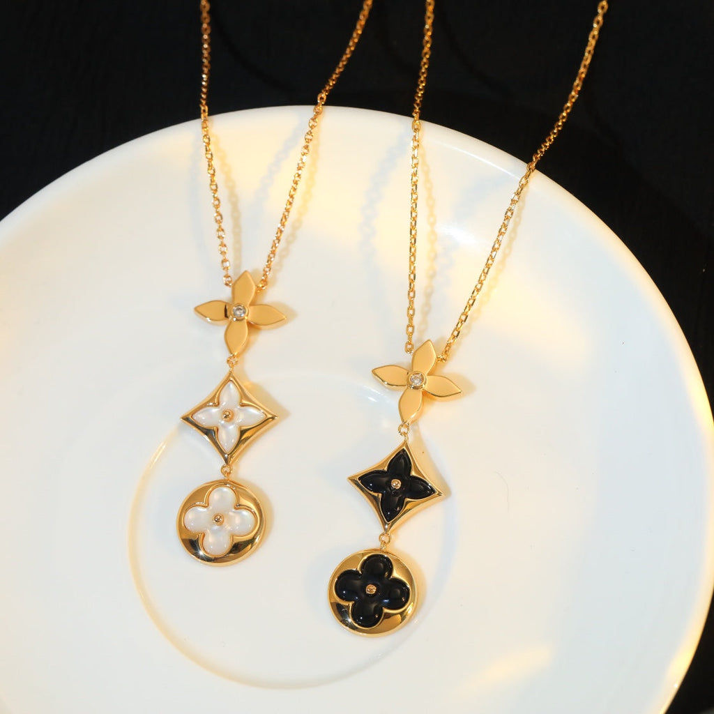 [Marin]STAR AND SUN ONYX PINK GOLD NECKLACE