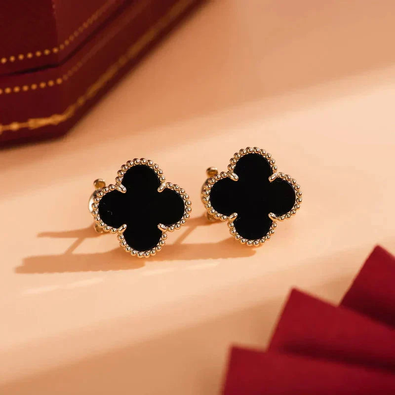 [Marin]CLOVER MEDIUM 1 MOTIFS  ONYX STUD EARRINGS