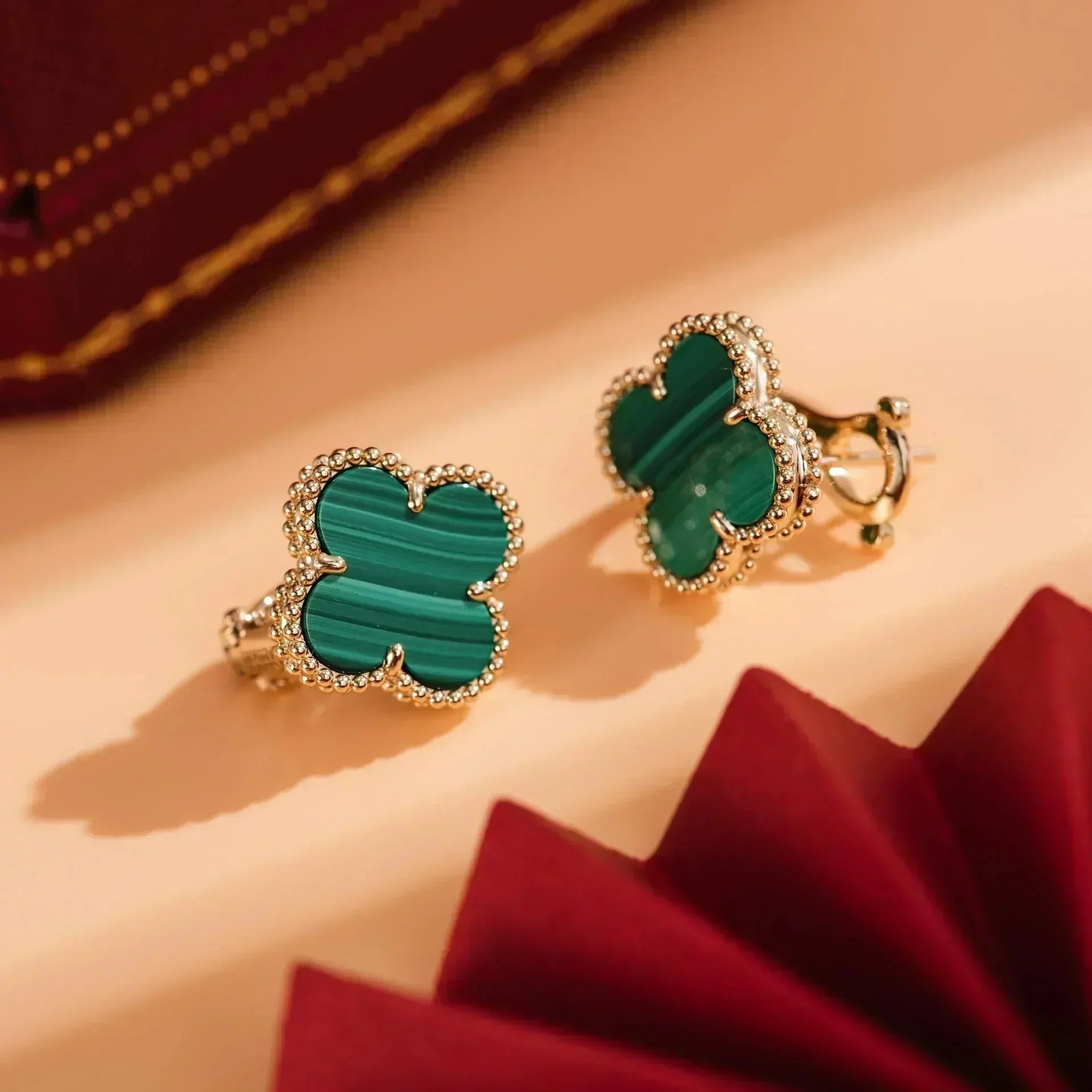 [Marin]CLOVER MEDIUM 1 MOTIFS MALACHITE  EARRINGS