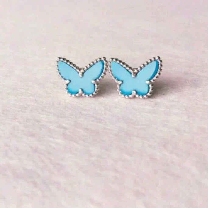 [Marin]BOUCLES D'OREILLES PAPILLON TURQUOISE ARGENT