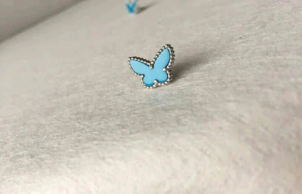 [Marin]BOUCLES D'OREILLES PAPILLON TURQUOISE ARGENT