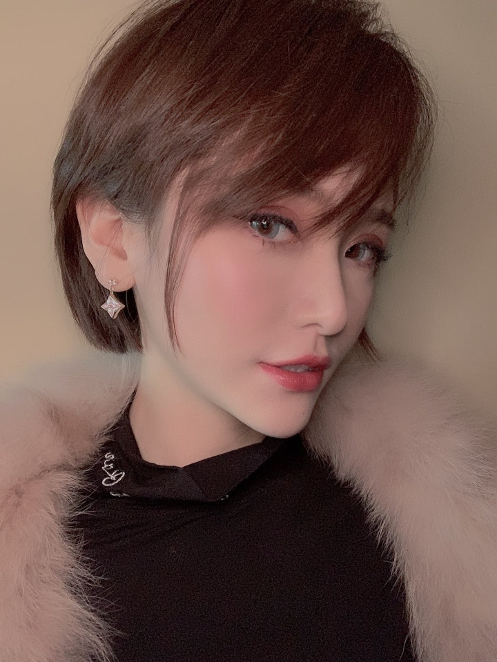 [Marin]DOUBLE STAR PINK GOLD MOP DROP EARRINGS