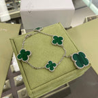 [Marin]CLOVER 5 MOTIFS SIVLER MALACHITE BRACELET