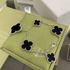 [Marin]CLOVER 5 MOTIFS SIVLER ONYX BRACELET
