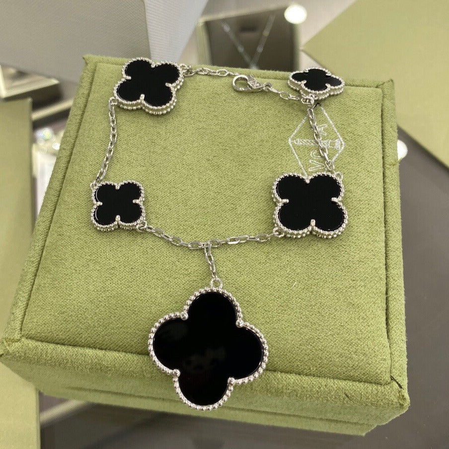 [Marin]CLOVER 5 MOTIFS SIVLER ONYX BRACELET