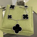 [Marin]CLOVER 5 MOTIFS SIVLER ONYX BRACELET