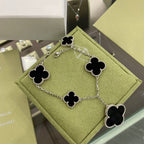 [Marin]CLOVER 5 MOTIFS SIVLER ONYX BRACELET
