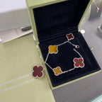 [Marin]CLOVER 5 MOTIFS SIVLER CARNELIAN TIGER EYE BRACELET