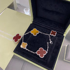 [Marin]CLOVER 5 MOTIFS SIVLER CARNELIAN TIGER EYE BRACELET