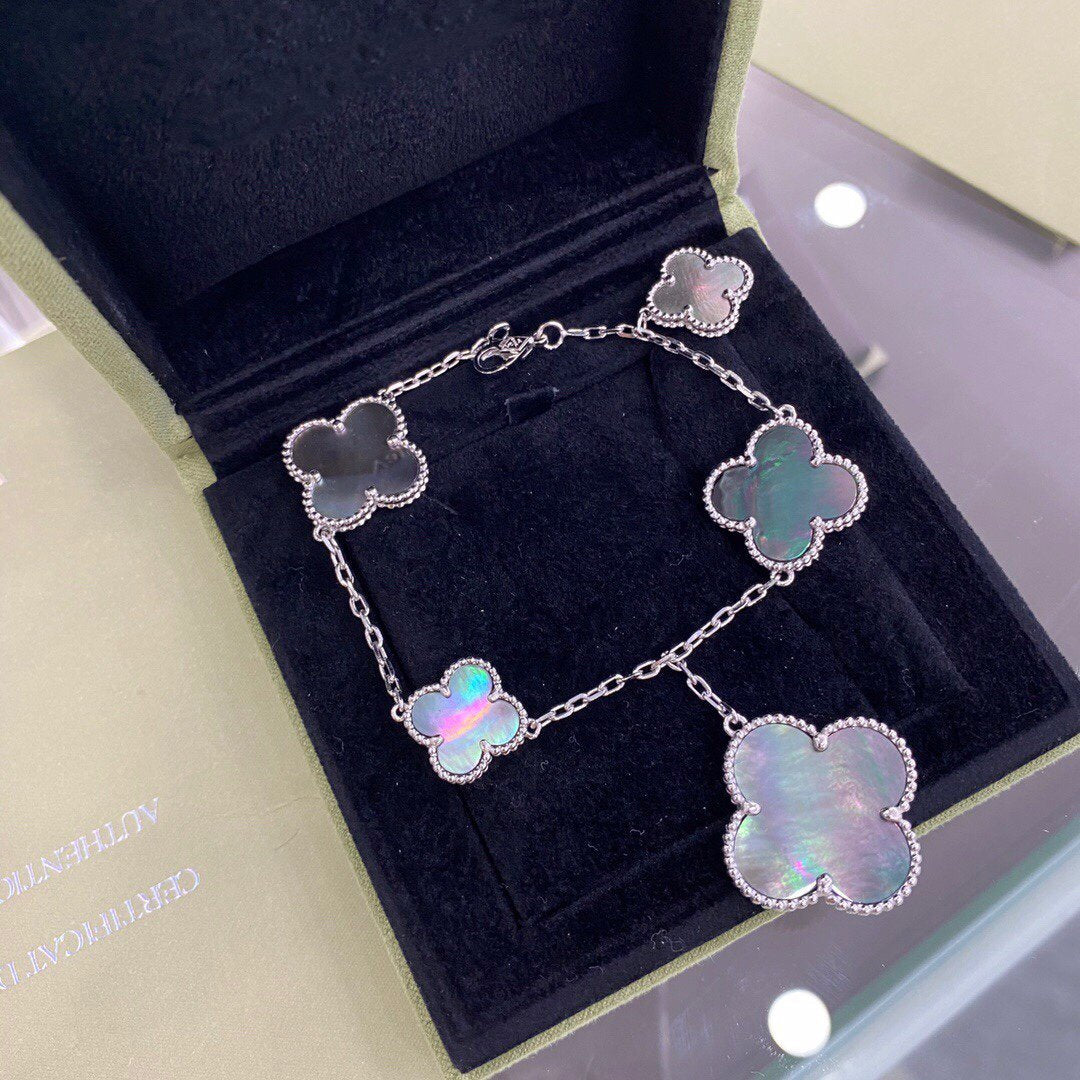 [Marin]CLOVER 5 MOTIFS SIVLER DARK MOP BRACELET