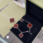 [Marin]CLOVER 5 MOTIFS SIVLER CARNELIAN BRACELET