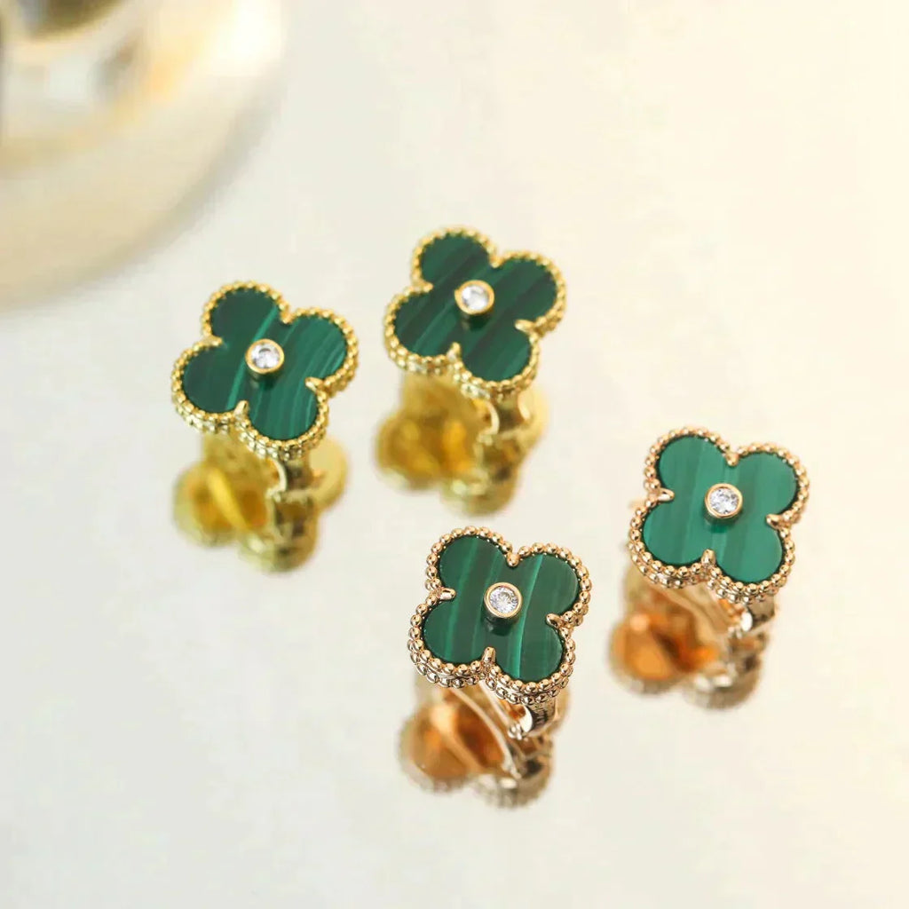 [Marin]CLOVER MEDIUM 1 MOTIFS MALACHITE DIAMOND EARRINGS